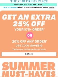 Up to 60% off NEW Summer Outfits & Shorts w/EXTRA 25% off (use code SAVEBIG)