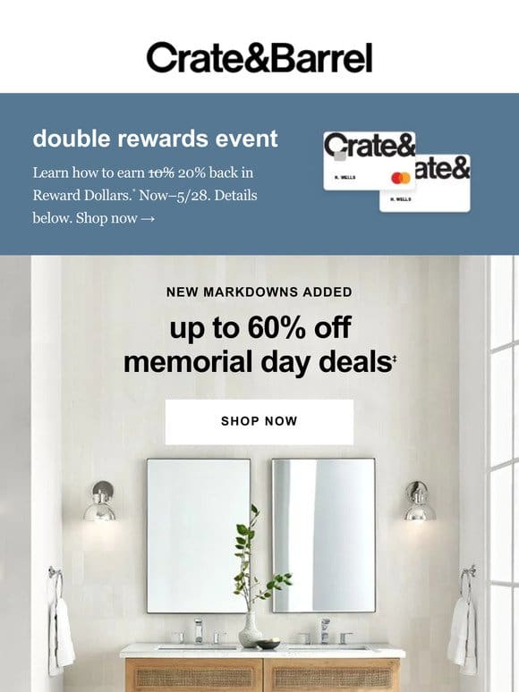 Up to 60% off *and* Double Rewards? Now we’re talking →