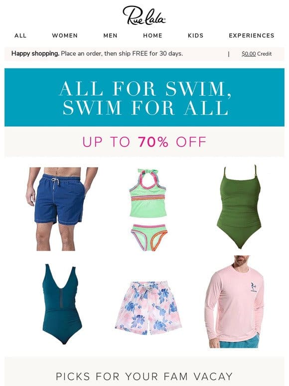Up to 70% Off Swim for All. (Hi， summer!)