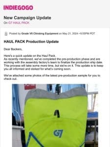 Update #11 from G7 HAUL PACK