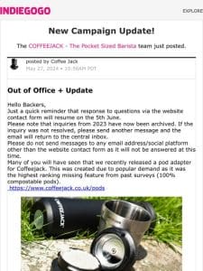 Update #128 from COFFEEJACK – The Pocket Sized Barista