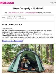 Update #25 from Crua Modus – A 6-in-1 Camping System