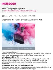 Update #26 from Olive Max: OTC Hearing Aid Earbud & Tinnitus App