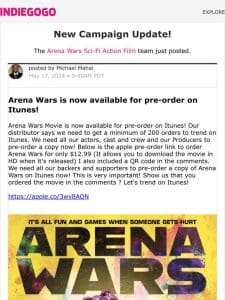 Update #307 from Arena Wars Sci-Fi Action Film