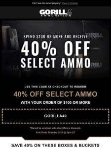 Weekend Savings! ☀️ Get 40% Off Select Ammo