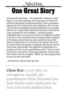 ‘The Chess Brat， One Year After the Scandal，’ by Jen Wieczner