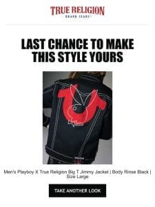 ⌛ Last chance to see the Men’s Playboy X True Religion Big T Jimmy Jacket | Body Rinse Black | Size Large again! ⌛