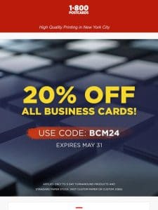 20% off business cards!