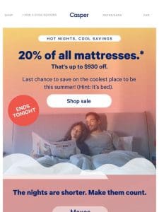 20% off mattresses ends tonight!!