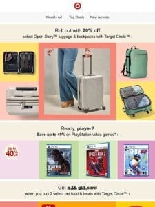 20% off select Open Story luggage & backpacks with Target Circle.