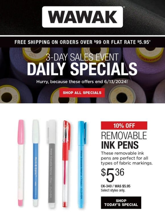 3-Day SALES EVENT! 10% Off Removable Ink Pens & More!