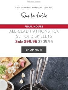 3 great skillets. 1 unbeatable price. Only hours left!