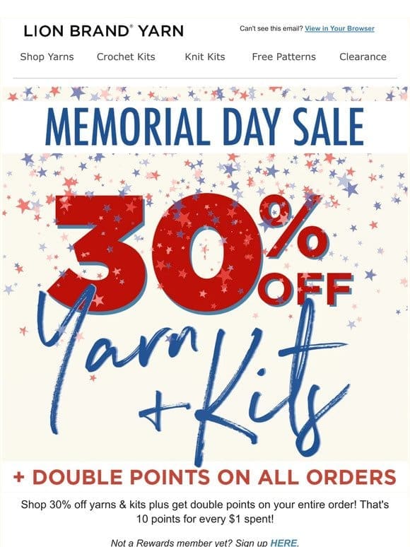 30% Off Kits & Yarn + Double Points!