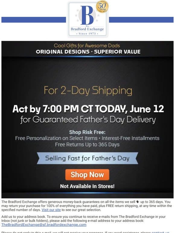 4 Hours Left! Get Your Father’s Day Gifts in Time with 2-Day Shipping!