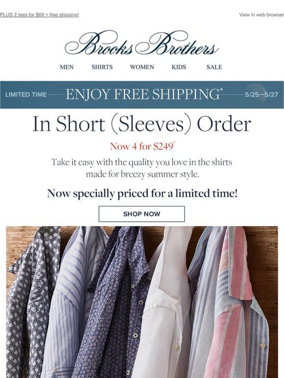 4 for $249: short-sleeve polos & sport shirts!