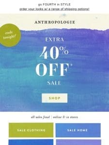 40% off sale ENDS TONIGHT!