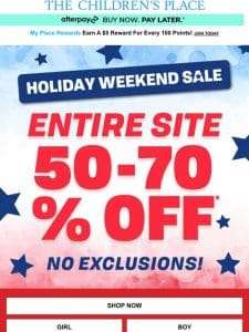 50-70% OFF ENTIRE SITE!! ENDS TOMORROW!!