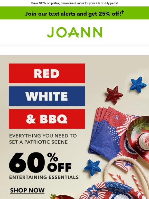 60% off Red， White & Blue Party ESSENTIALS!