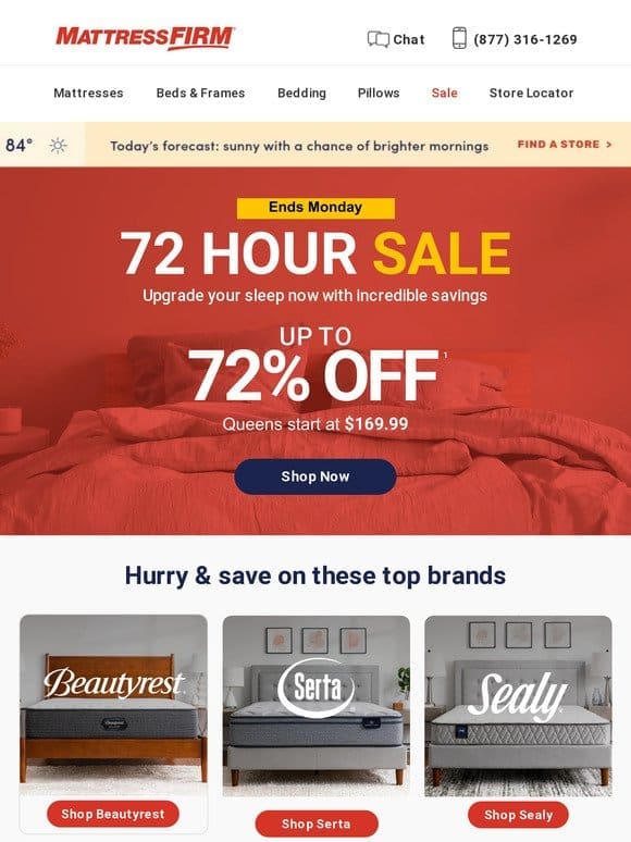 72 hours only: Up to 72% off top mattress brands