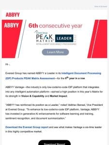 ABBYY repeats as IDP Leader in Everest Group IDP Peak Matrix