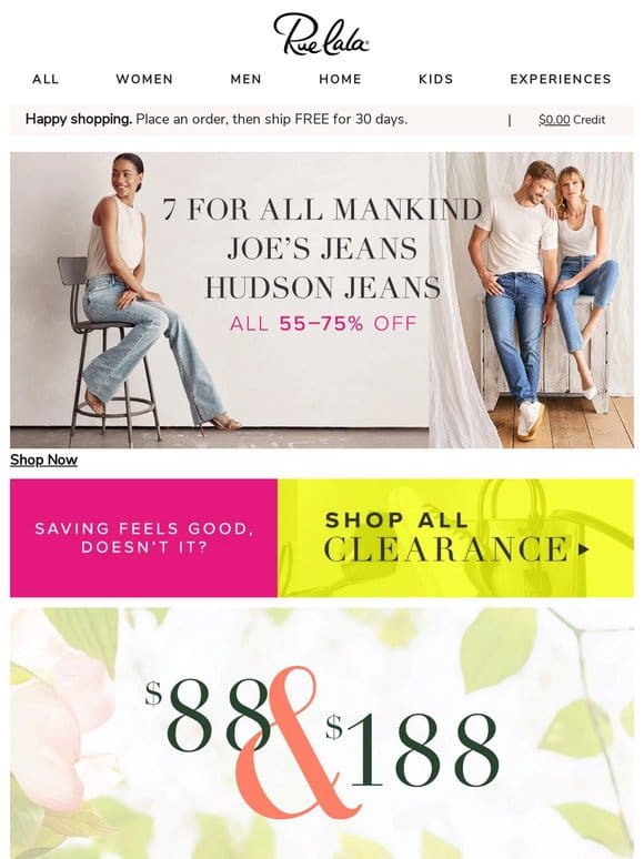 All 55 – 75% Off JOE’S Jeans， HUDSON Jeans， & 7 For All Mankind ?