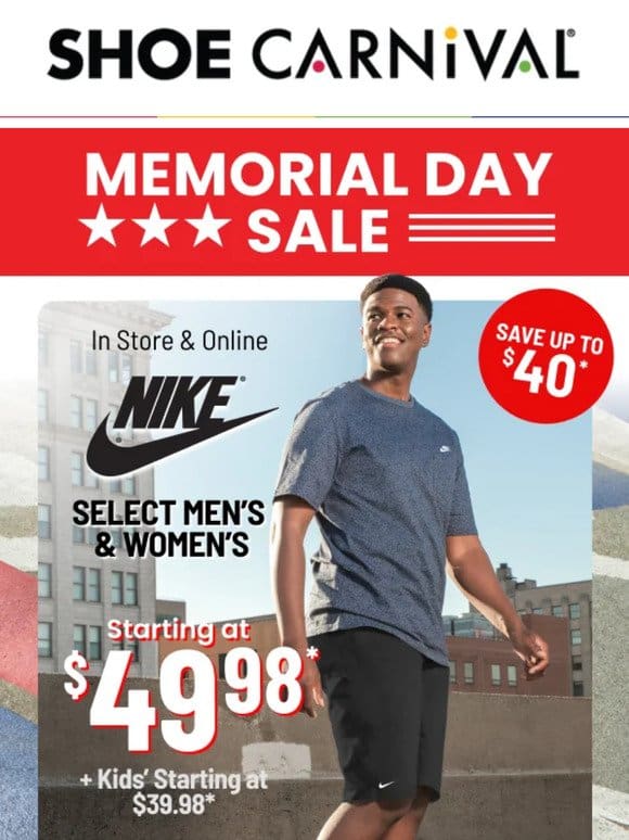 Big Memorial Day Nike savings up to $40 off!