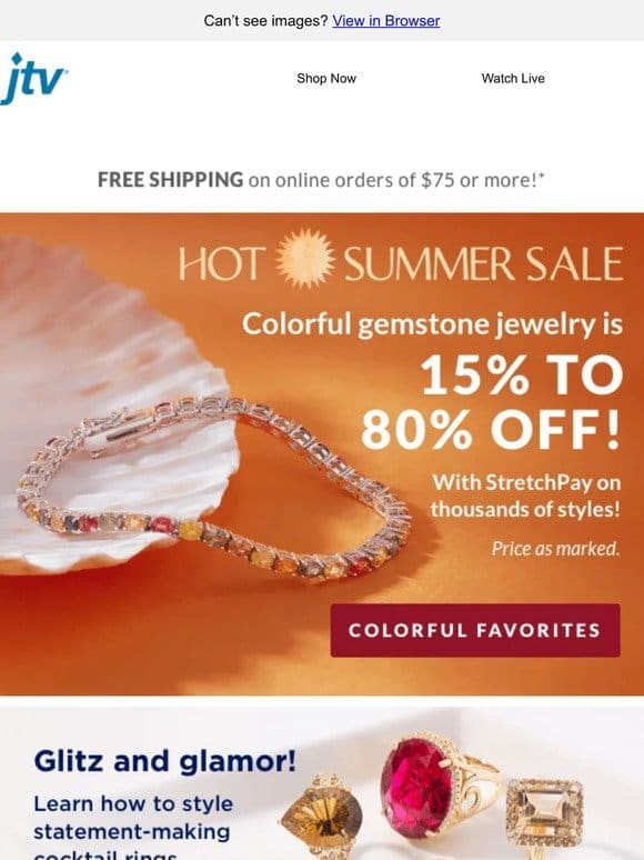 Color gemstone jewelry up to 80% off!