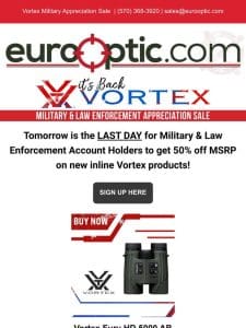 ENDING TOMORROW: Vortex Military & Law Enforcement Appreciation Sale