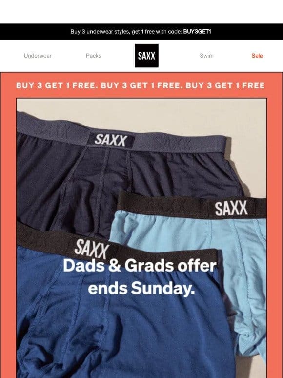 ENDS SOON: Buy 3， get 1 free with Dads & Grads