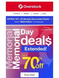 EXTENDED! Up to 70% off Memorial Day Deals!