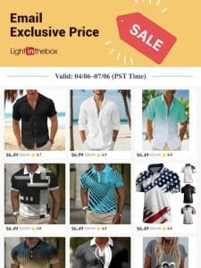 Email Exclusive-Get Men’s Button Up Shirts at USD $6.49