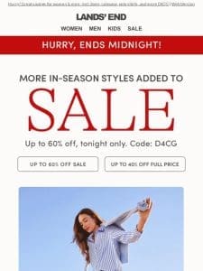 Ends midnight: up to 60% OFF wear-now Sale items