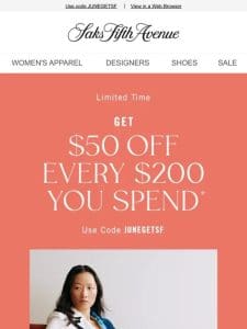 Ends today: $50 off every $200 you spend