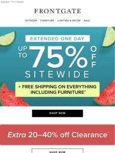 Extended! Enjoy 20%–75% off sitewide + FREE SHIPPING on everything， including furniture.