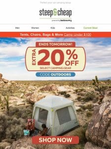 Extra 20% off code OUTDOORS ends tomorrow!