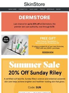 FINAL DAY: 20% off Sunday Riley at Dermstore