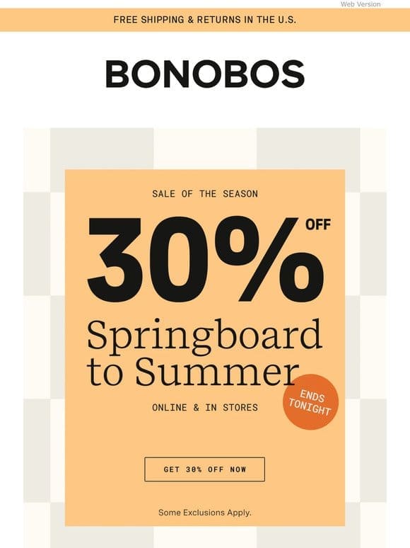 FINAL DAY: 30% Off Summer Sale