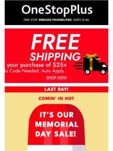 FREE SHIPPING! Last Day