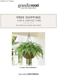 FREE SHIPPING just for you!