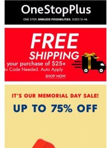 FREE SHIPPING + up to 75% off