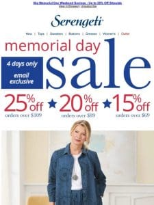 Fashion Savings End Today ~ Click & Save up to 25%!
