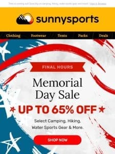 Final Hours: Don’t Miss Up to 65% Off Memorial Day Deals