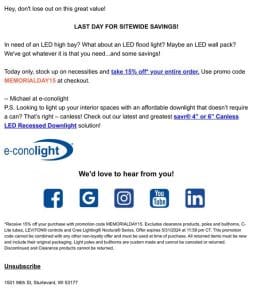 Final Hours! Take 15% off* Sitewide on e-conolight Today!