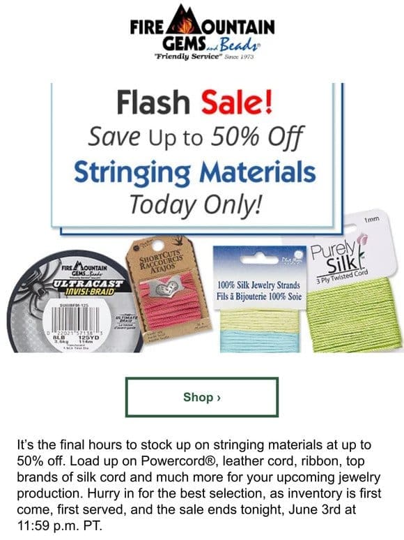 Final Hours to Save up to 50% Off Stringing Materials