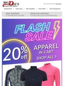 Flash Sale! 20% off All Apparel in-cart