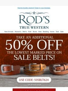Get 50% OFF on SALE Belts Today!