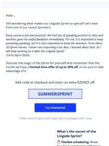 Get up to 20% discount with Lingoda Sprint