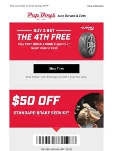 Get your 4th Kumho tire FREE + FREE INSTALLATION