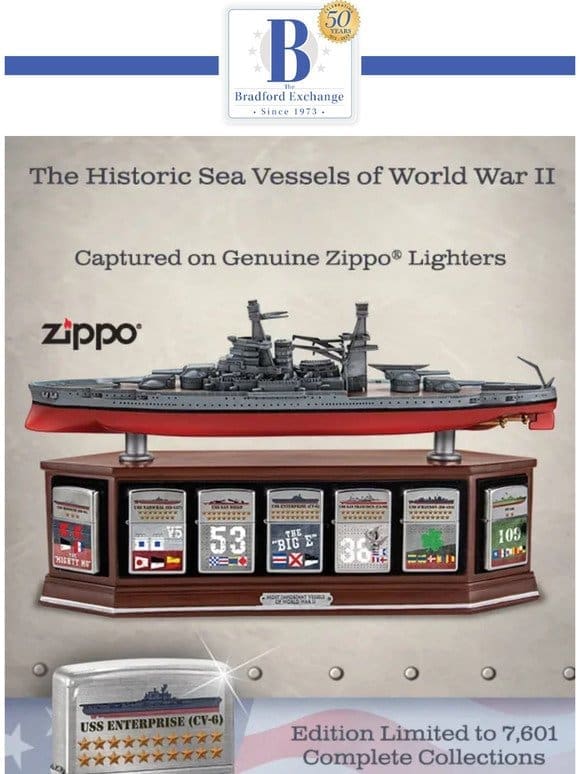 Going Fast: WWII Ship Zippo Lighters with Battleship Display