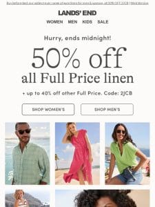 HALF PRICE on summer linen til midnight!